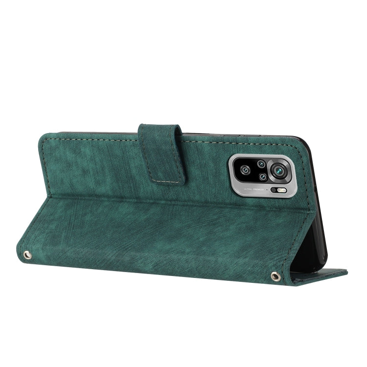 For Xiaomi Redmi Note 10 4G / Note 10s Skin Feel Stripe Pattern Leather Phone Case with Lanyard