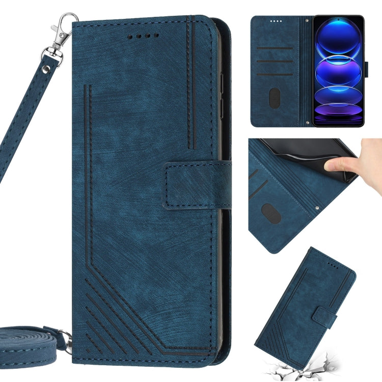 For Xiaomi Redmi Note 10 4G / Note 10s Skin Feel Stripe Pattern Leather Phone Case with Lanyard