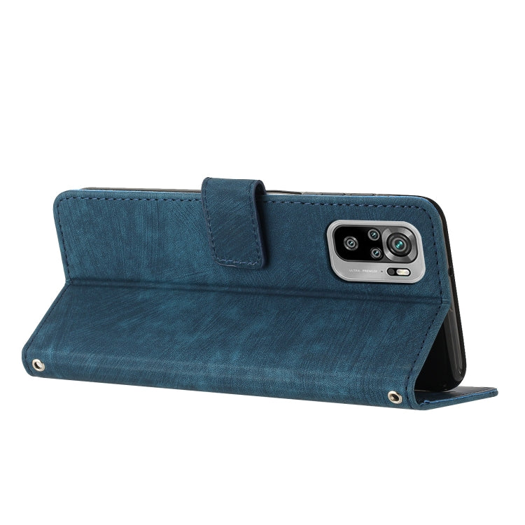 For Xiaomi Redmi Note 10 4G / Note 10s Skin Feel Stripe Pattern Leather Phone Case with Lanyard