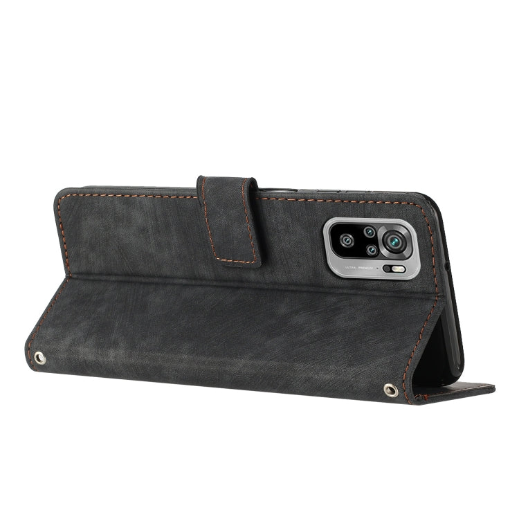 For Xiaomi Redmi Note 10 4G / Note 10s Skin Feel Stripe Pattern Leather Phone Case with Lanyard