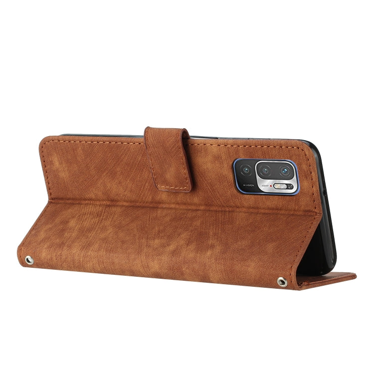 For Xiaomi Redmi Note 10 5G / Note 10T 5G / Poco M3 Pro 5G Skin Feel Stripe Pattern Leather Phone Case with Lanyard