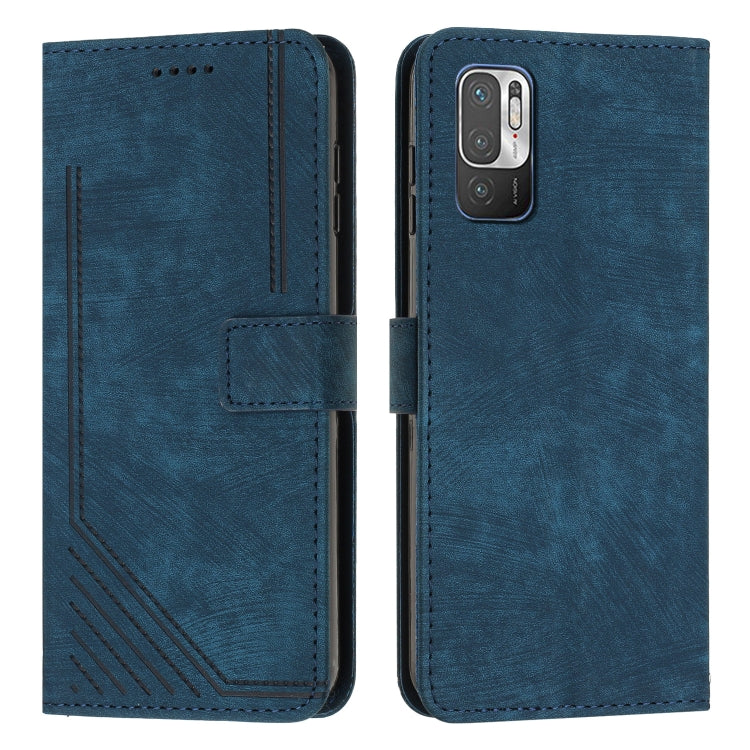 For Xiaomi Redmi Note 10 5G / Note 10T 5G / Poco M3 Pro 5G Skin Feel Stripe Pattern Leather Phone Case with Lanyard