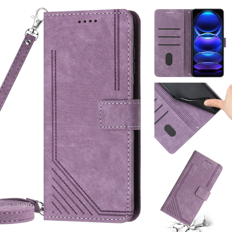 For Xiaomi Redmi Note 10 Pro / 10 Pro Max Skin Feel Stripe Pattern Leather Phone Case with Lanyard