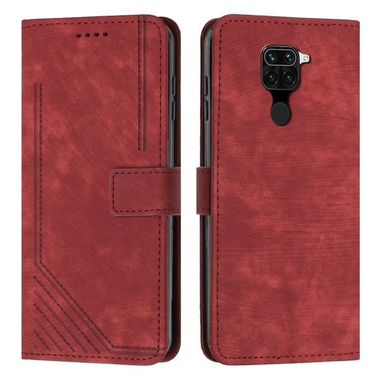 For Xiaomi Redmi Note 9 Skin Feel Stripe Pattern Leather Phone Case with Lanyard