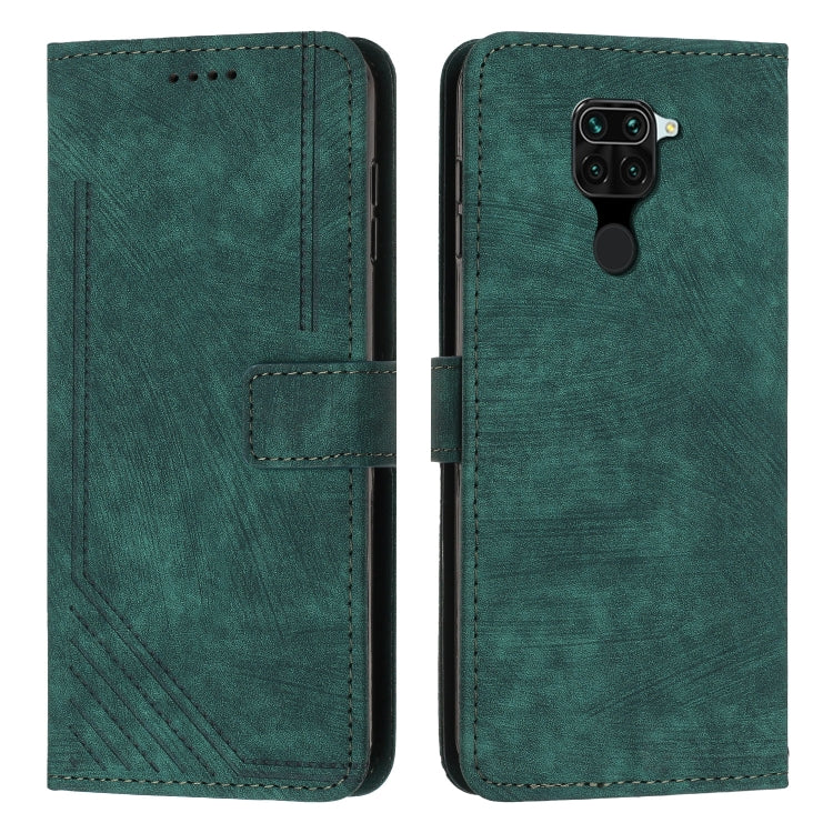 For Xiaomi Redmi Note 9 Skin Feel Stripe Pattern Leather Phone Case with Lanyard
