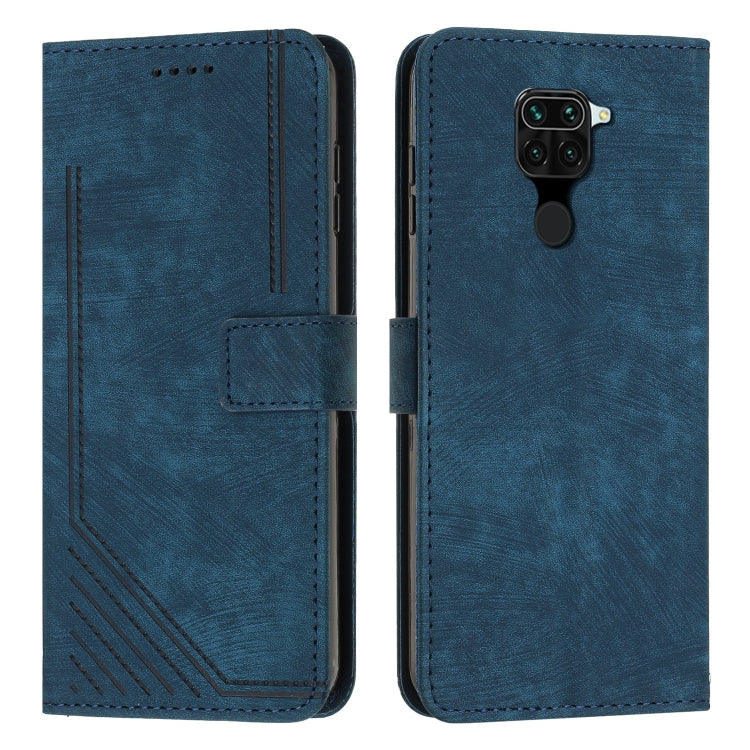 For Xiaomi Redmi Note 9 Skin Feel Stripe Pattern Leather Phone Case with Lanyard