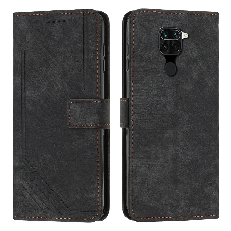For Xiaomi Redmi Note 9 Skin Feel Stripe Pattern Leather Phone Case with Lanyard
