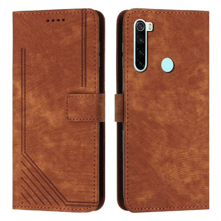 For Xiaomi Redmi Note 8 / Note 8 2021 Skin Feel Stripe Pattern Leather Phone Case with Lanyard
