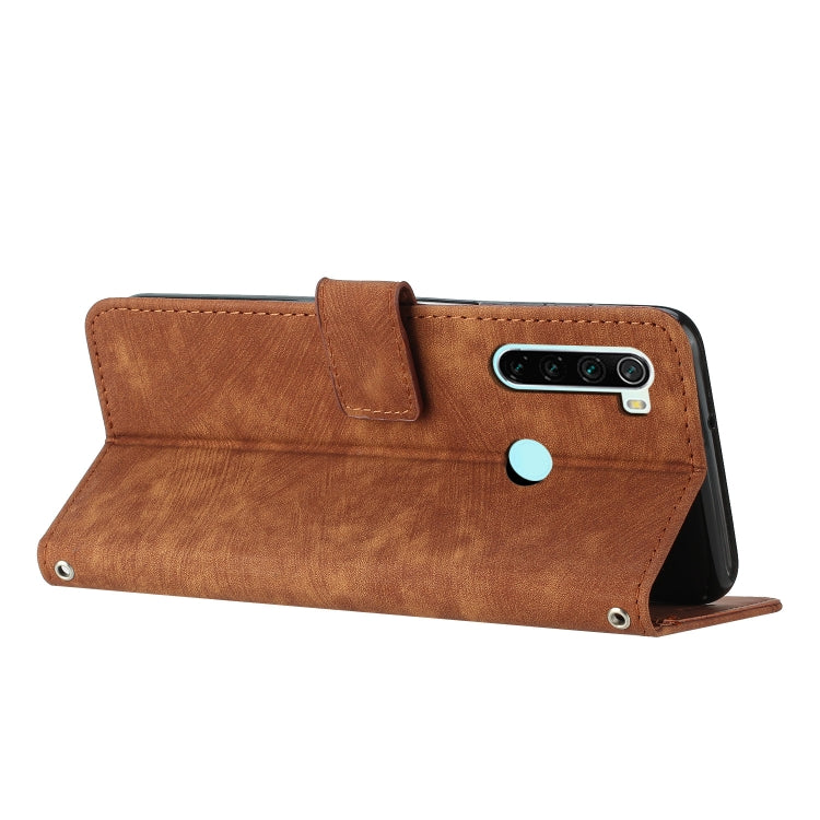 For Xiaomi Redmi Note 8 / Note 8 2021 Skin Feel Stripe Pattern Leather Phone Case with Lanyard