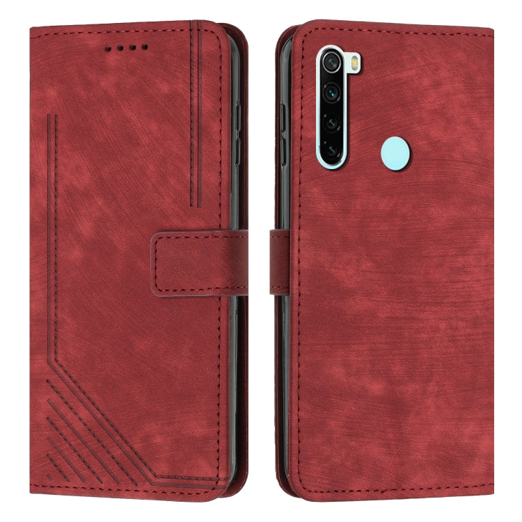 For Xiaomi Redmi Note 8 / Note 8 2021 Skin Feel Stripe Pattern Leather Phone Case with Lanyard