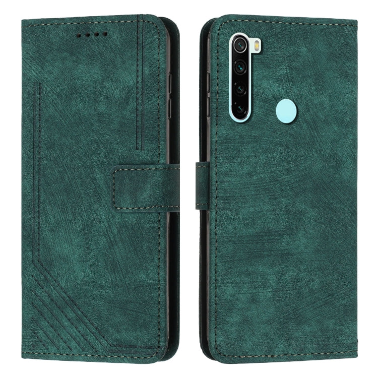 For Xiaomi Redmi Note 8 / Note 8 2021 Skin Feel Stripe Pattern Leather Phone Case with Lanyard
