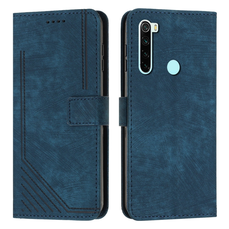 For Xiaomi Redmi Note 8 / Note 8 2021 Skin Feel Stripe Pattern Leather Phone Case with Lanyard