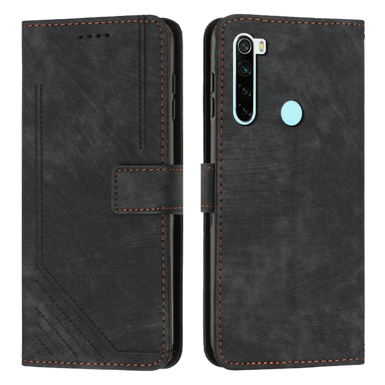 For Xiaomi Redmi Note 8 / Note 8 2021 Skin Feel Stripe Pattern Leather Phone Case with Lanyard