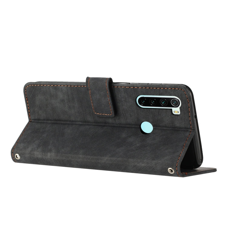 For Xiaomi Redmi Note 8 / Note 8 2021 Skin Feel Stripe Pattern Leather Phone Case with Lanyard