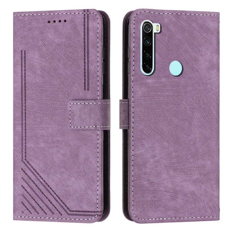 For Xiaomi Redmi Note 8 / Note 8 2021 Skin Feel Stripe Pattern Leather Phone Case with Lanyard