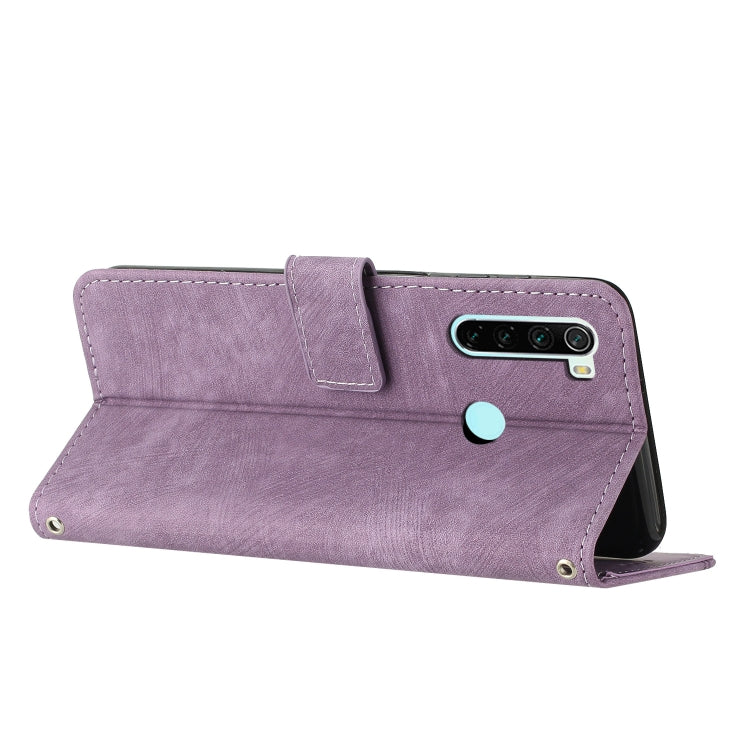 For Xiaomi Redmi Note 8 / Note 8 2021 Skin Feel Stripe Pattern Leather Phone Case with Lanyard