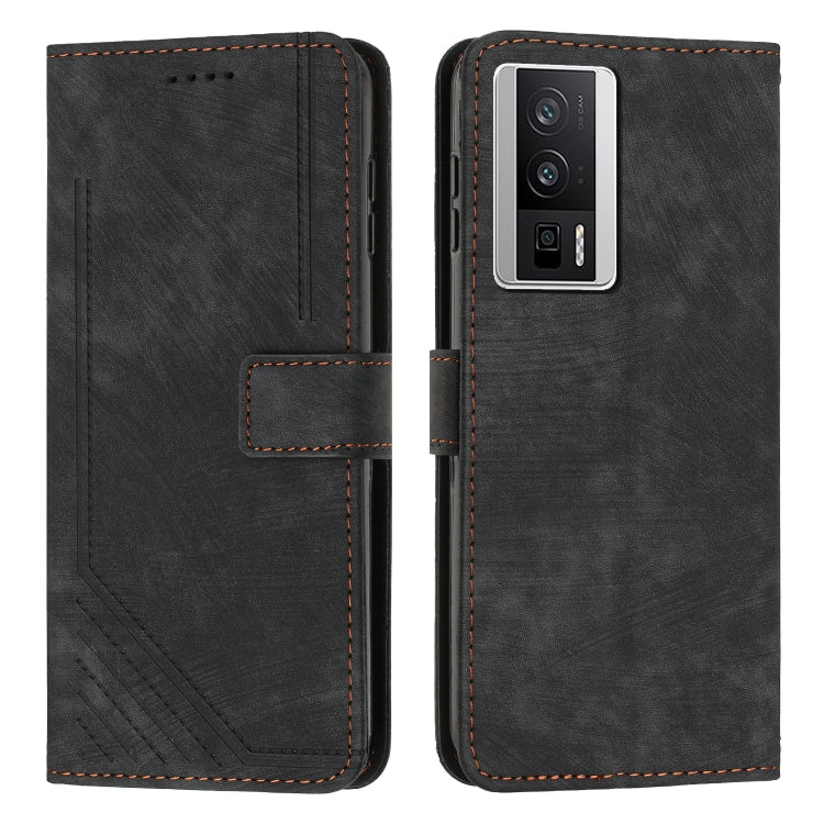 For Xiaomi Redmi K60 / K60 Pro Skin Feel Stripe Pattern Leather Phone Case with Lanyard