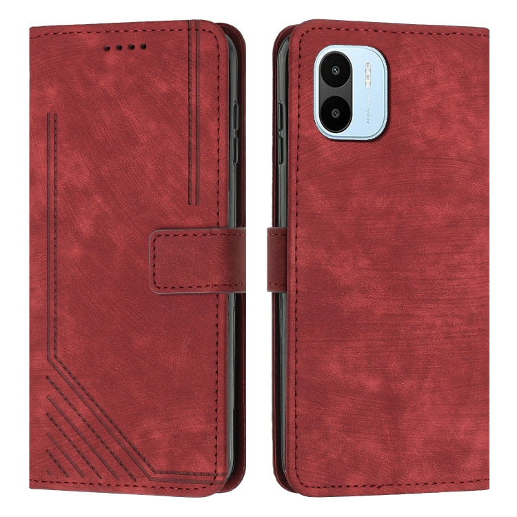 For Xiaomi Redmi A1 Skin Feel Stripe Pattern Leather Phone Case with Lanyard