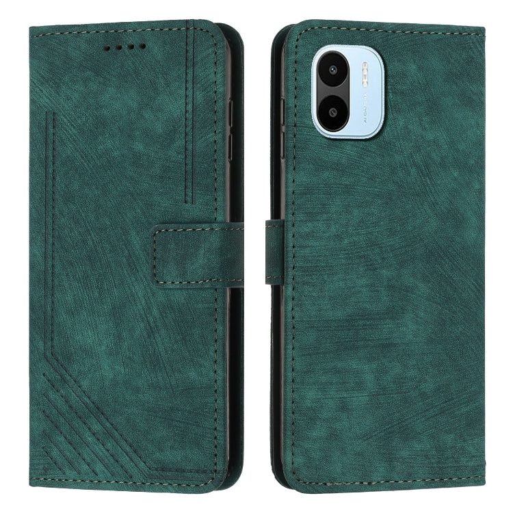 For Xiaomi Redmi A1 Skin Feel Stripe Pattern Leather Phone Case with Lanyard