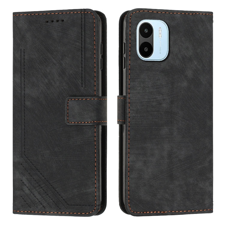 For Xiaomi Redmi A1 Skin Feel Stripe Pattern Leather Phone Case with Lanyard
