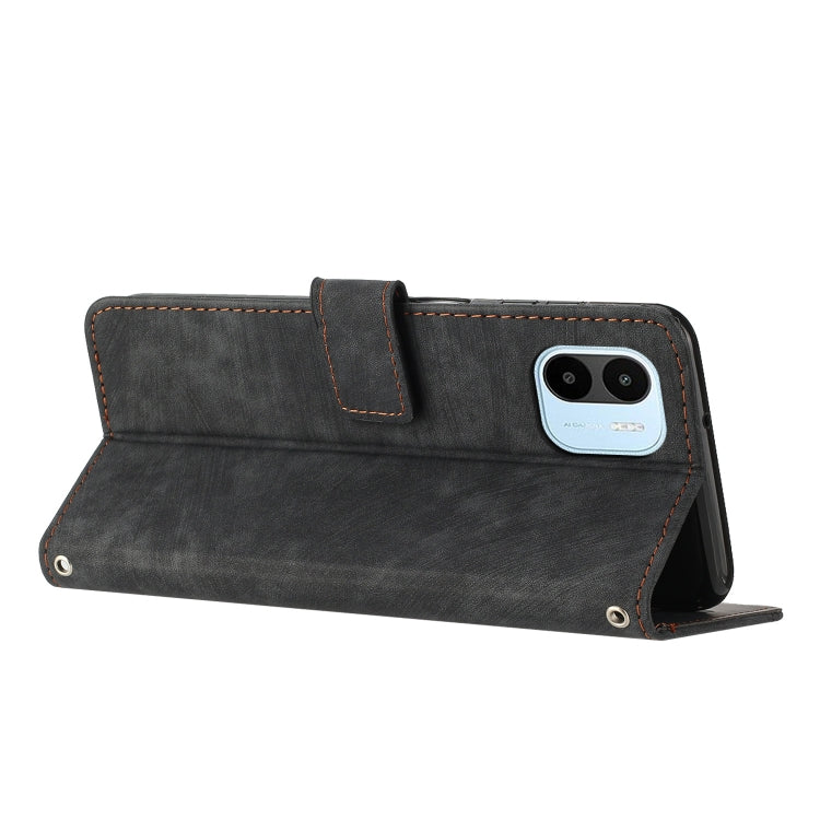 For Xiaomi Redmi A1 Skin Feel Stripe Pattern Leather Phone Case with Lanyard
