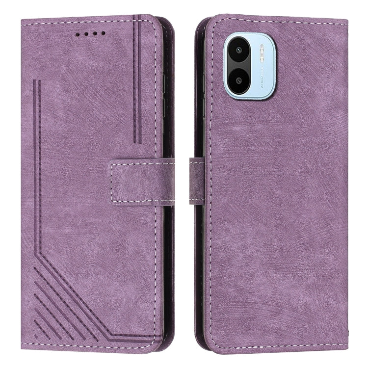 For Xiaomi Redmi A1 Skin Feel Stripe Pattern Leather Phone Case with Lanyard