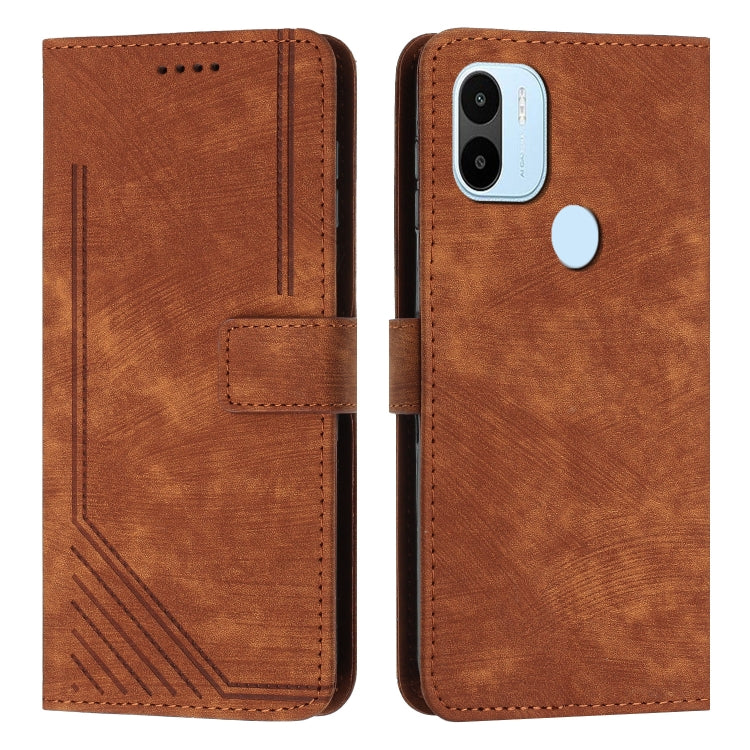 For Xiaomi Redmi A1+ Skin Feel Stripe Pattern Leather Phone Case with Lanyard