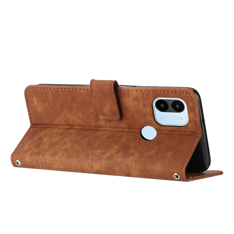 For Xiaomi Redmi A1+ Skin Feel Stripe Pattern Leather Phone Case with Lanyard