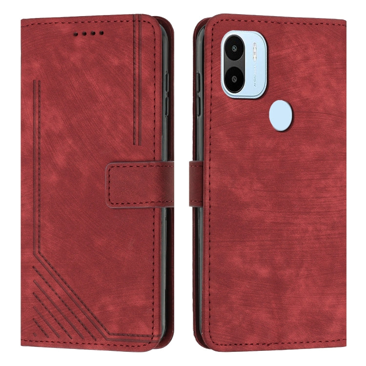 For Xiaomi Redmi A1+ Skin Feel Stripe Pattern Leather Phone Case with Lanyard