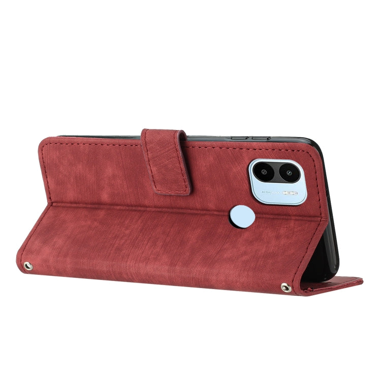 For Xiaomi Redmi A1+ Skin Feel Stripe Pattern Leather Phone Case with Lanyard