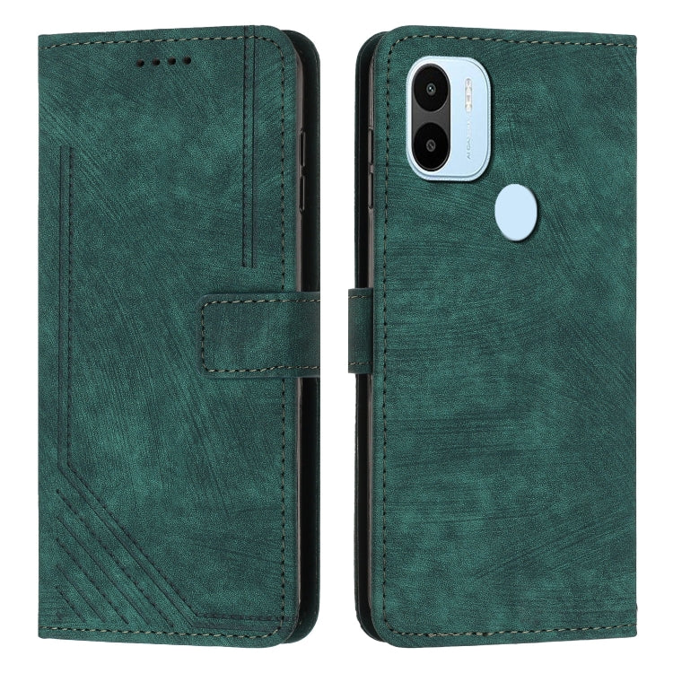For Xiaomi Redmi A1+ Skin Feel Stripe Pattern Leather Phone Case with Lanyard