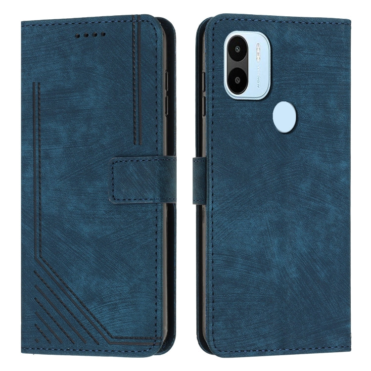 For Xiaomi Redmi A1+ Skin Feel Stripe Pattern Leather Phone Case with Lanyard