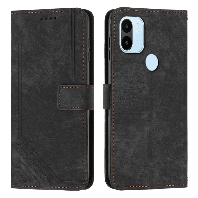 For Xiaomi Redmi A1+ Skin Feel Stripe Pattern Leather Phone Case with Lanyard