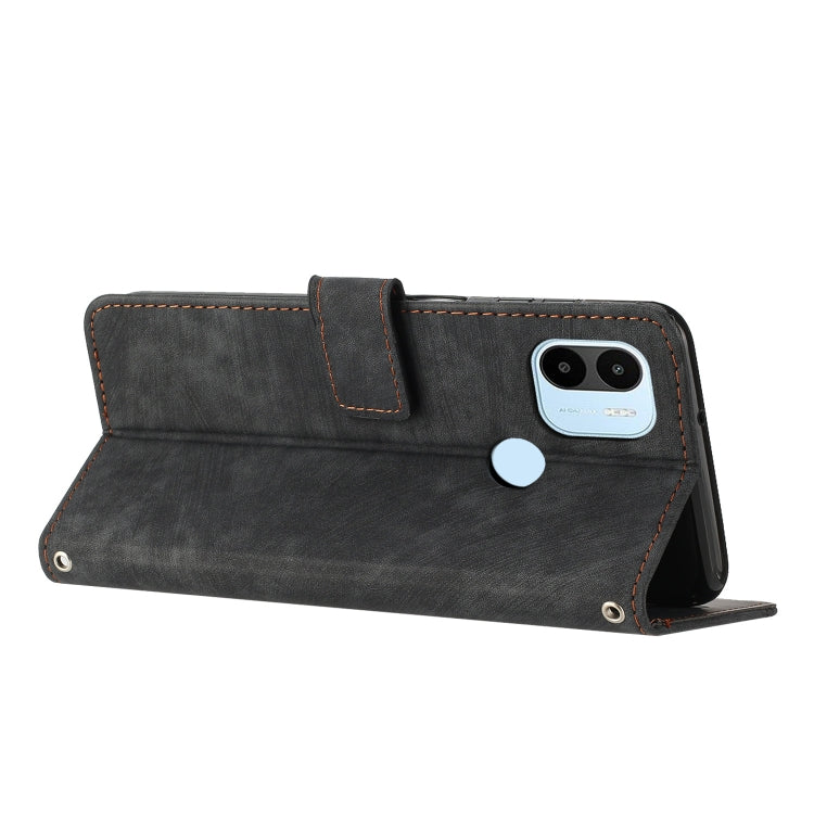 For Xiaomi Redmi A1+ Skin Feel Stripe Pattern Leather Phone Case with Lanyard