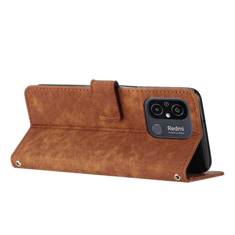 For Xiaomi Redmi 11A 4G Global Skin Feel Stripe Pattern Leather Phone Case with Lanyard