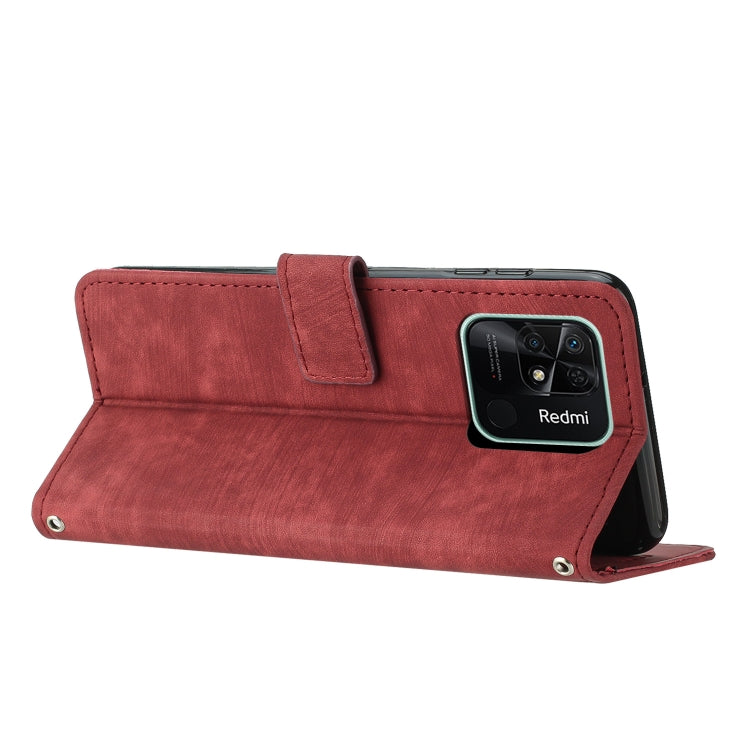 For Xiaomi Redmi 10C 4G Global / Redmi 10 India Skin Feel Stripe Pattern Leather Phone Case with Lanyard