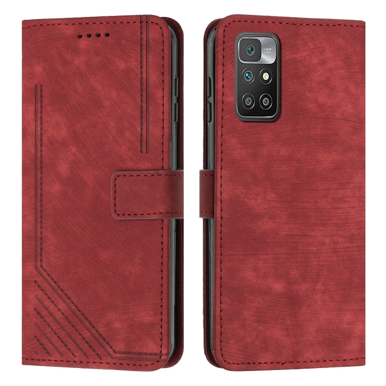 For Xiaomi Redmi 10 / 10 Prime / 10 2022 Skin Feel Stripe Pattern Leather Phone Case with Lanyard