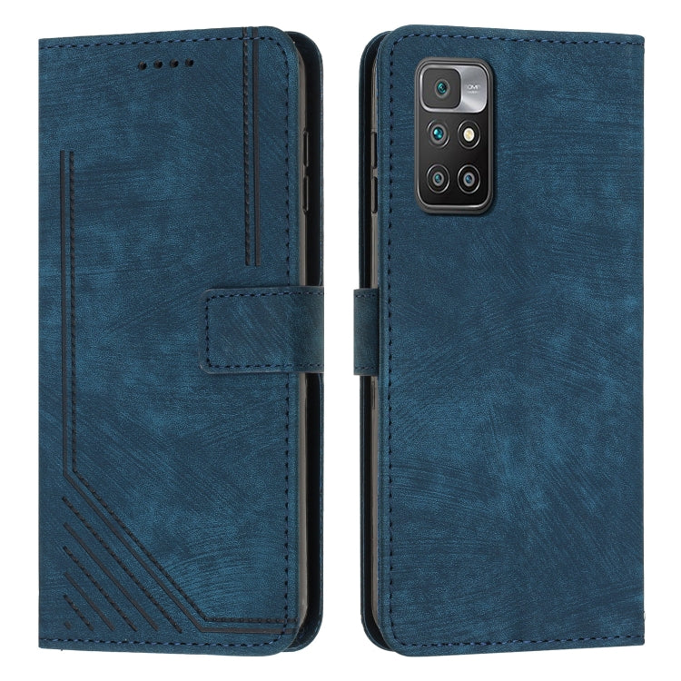 For Xiaomi Redmi 10 / 10 Prime / 10 2022 Skin Feel Stripe Pattern Leather Phone Case with Lanyard