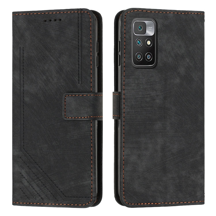 For Xiaomi Redmi 10 / 10 Prime / 10 2022 Skin Feel Stripe Pattern Leather Phone Case with Lanyard