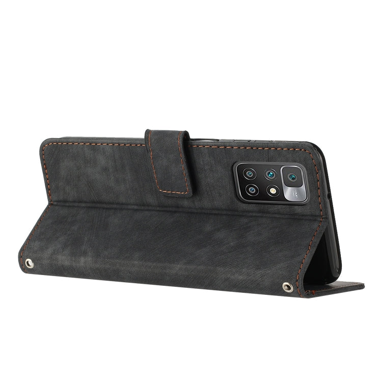 For Xiaomi Redmi 10 / 10 Prime / 10 2022 Skin Feel Stripe Pattern Leather Phone Case with Lanyard
