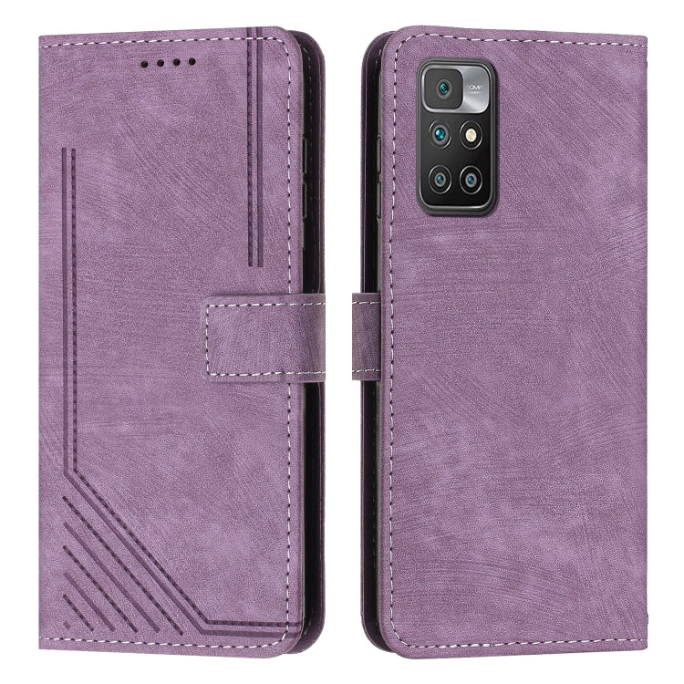 For Xiaomi Redmi 10 / 10 Prime / 10 2022 Skin Feel Stripe Pattern Leather Phone Case with Lanyard