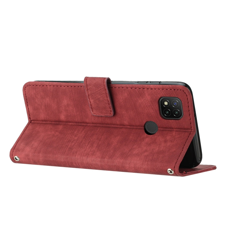 For Xiaomi Redmi 9C / 10A  / Poco C31 Skin Feel Stripe Pattern Leather Phone Case with Lanyard