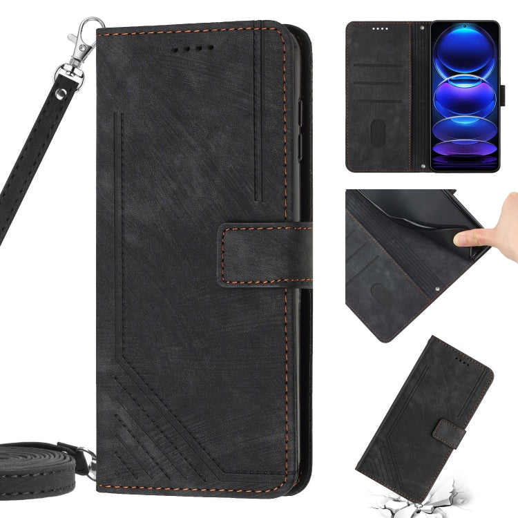 For Xiaomi Redmi 9C / 10A  / Poco C31 Skin Feel Stripe Pattern Leather Phone Case with Lanyard