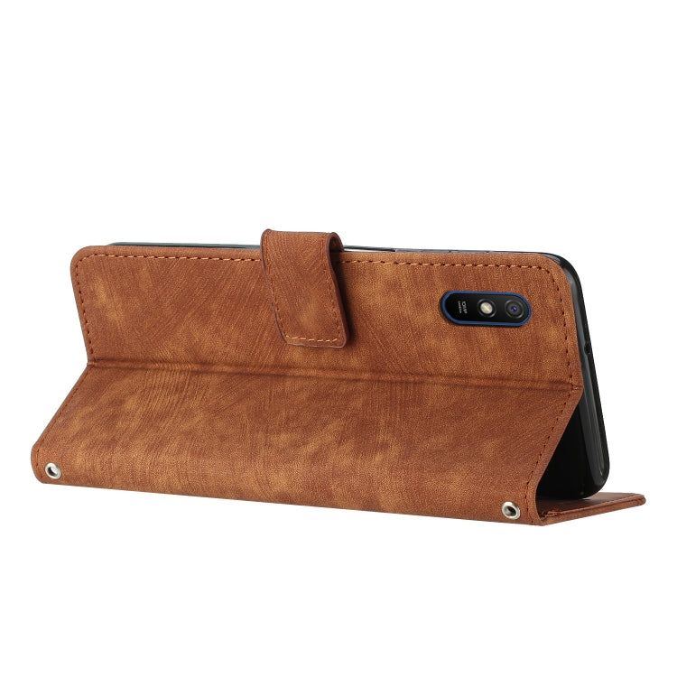 For Xiaomi Redmi 9A / 9i India / 9AT Skin Feel Stripe Pattern Leather Phone Case with Lanyard