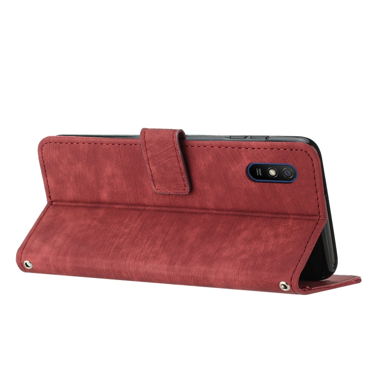 For Xiaomi Redmi 9A / 9i India / 9AT Skin Feel Stripe Pattern Leather Phone Case with Lanyard