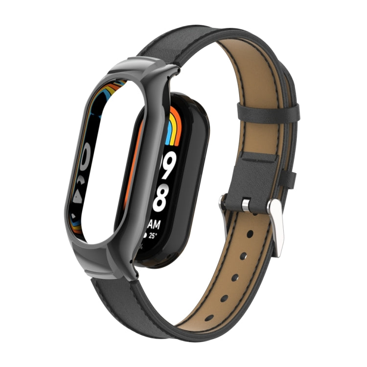 For Xiaomi Mi Band 8 Integrated Metal Case + Microfiber Sewing Leather Watch Band