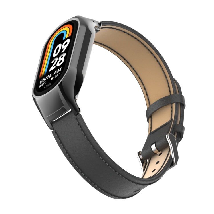 For Xiaomi Mi Band 8 Integrated Metal Case + Microfiber Sewing Leather Watch Band