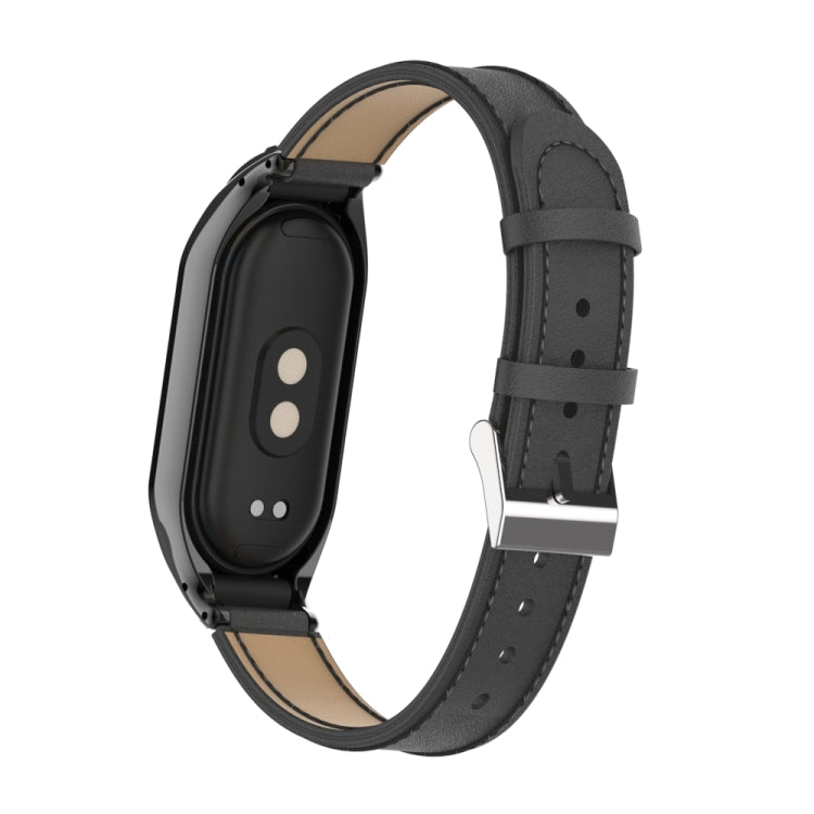 For Xiaomi Mi Band 8 Integrated Metal Case + Microfiber Sewing Leather Watch Band