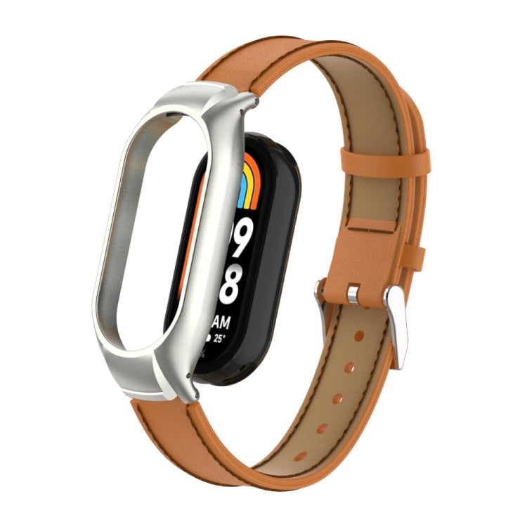 For Xiaomi Mi Band 8 Integrated Metal Case + Microfiber Sewing Leather Watch Band