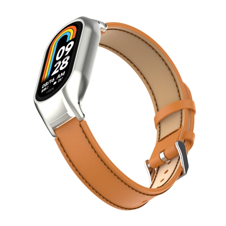 For Xiaomi Mi Band 8 Integrated Metal Case + Microfiber Sewing Leather Watch Band